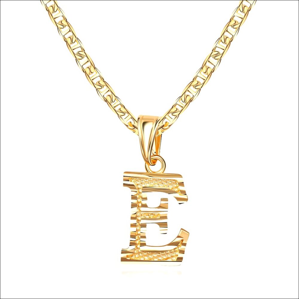 18K Gold Plated Initial Necklace, Diamond Cut Pendant, 18" Chain with Extension
